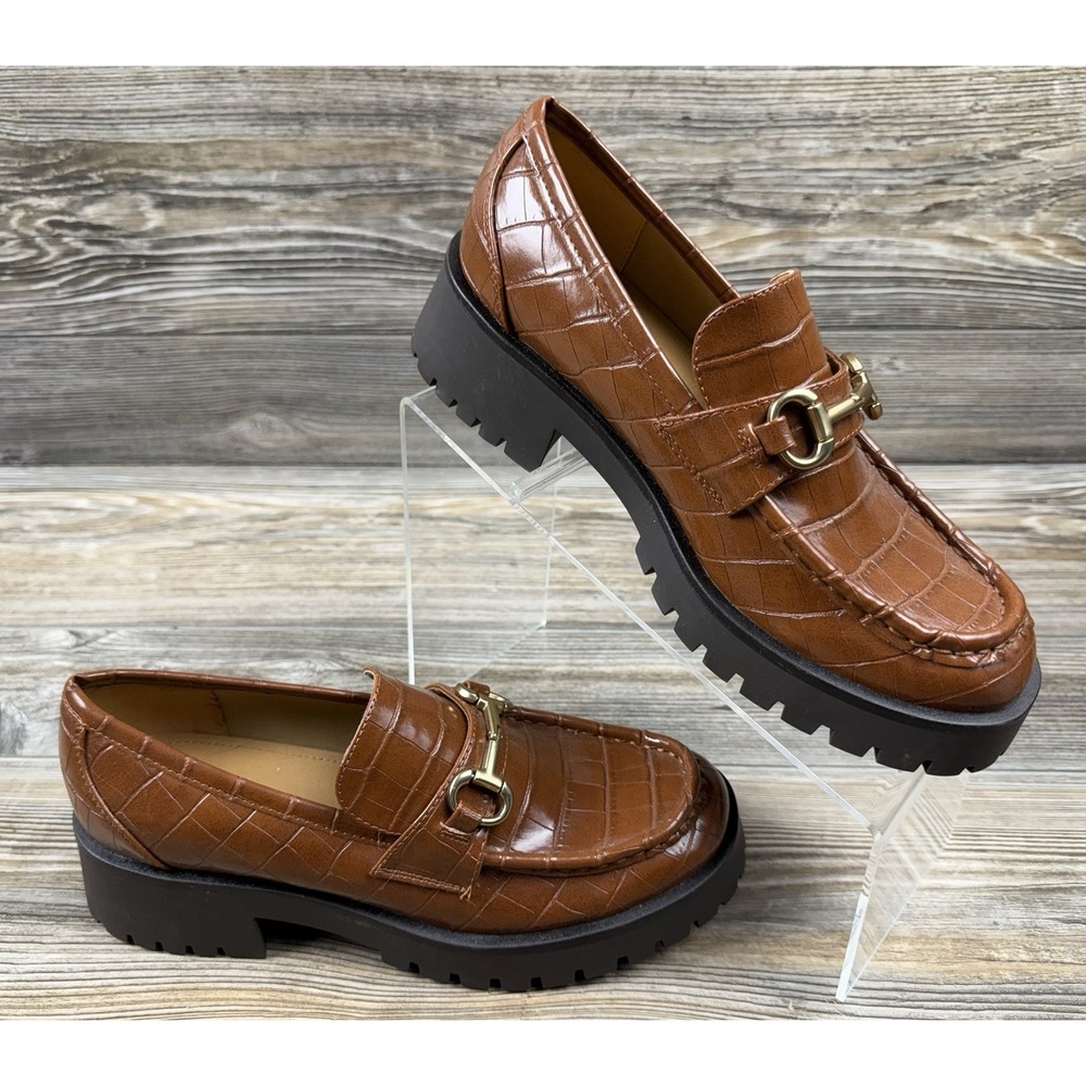 Women's Nine West Allmy Round Toe Lug Sole Casual Loafers Brown Size 8M Academia